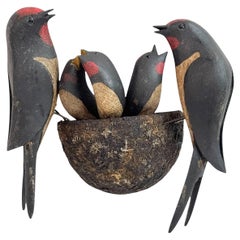Swallow Nest Vichtauer Hand Carved Wood Bird Black Forest Folk Art Austria 1910s
