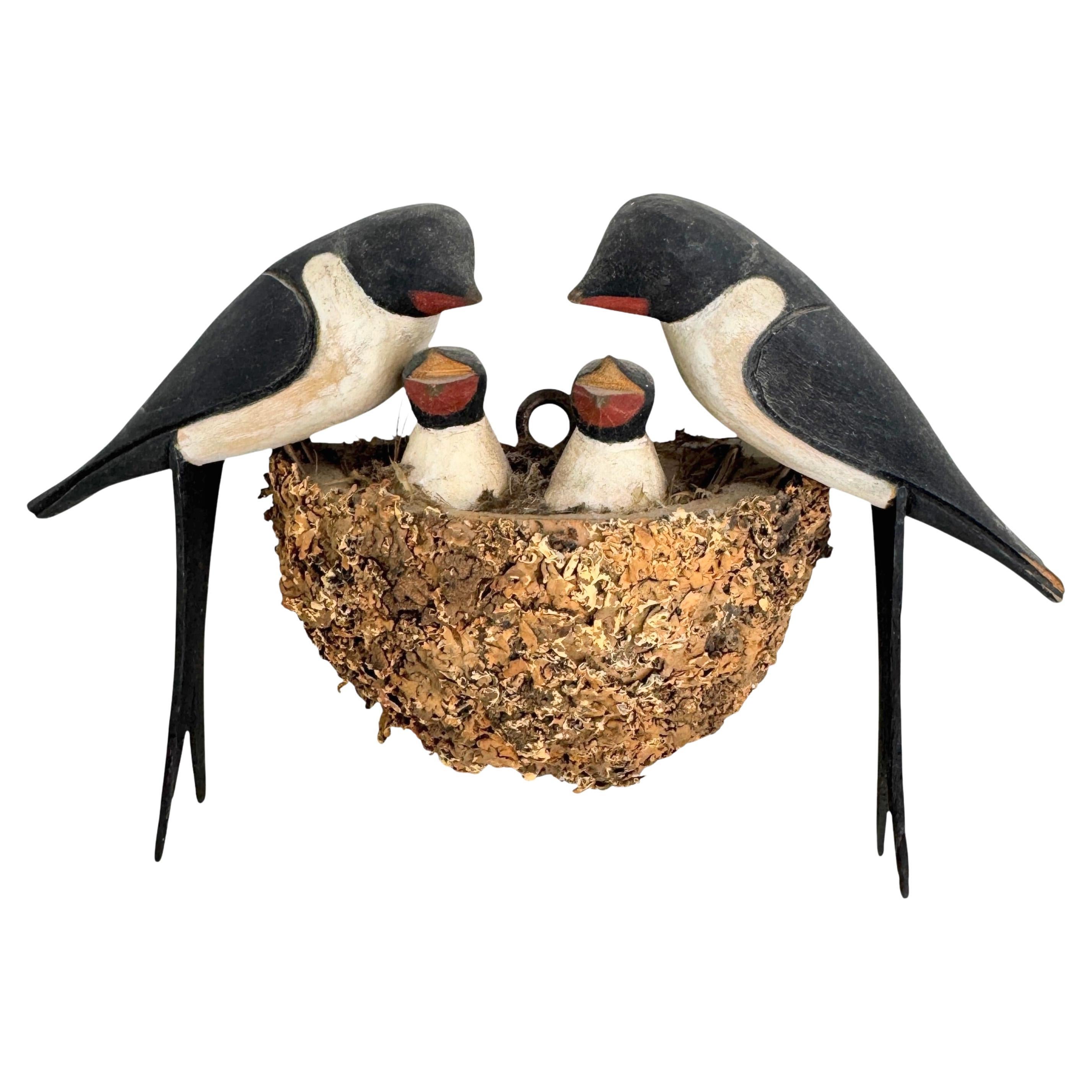 Swallow Nest Viechtauer Hand Carved Wood Bird Black Forest Folk Art Austria 1910 For Sale
