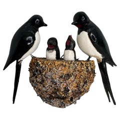 Nid d'hirondelle Viechtauer Oiseau en bois sculpté à la main Black Forest Folk Art Austria 1930