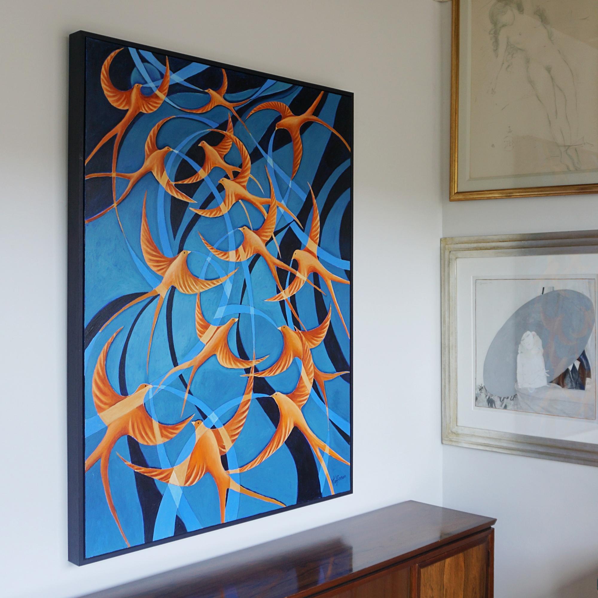 English 'Swallows' `Contemporary Oil on Canvas For Sale