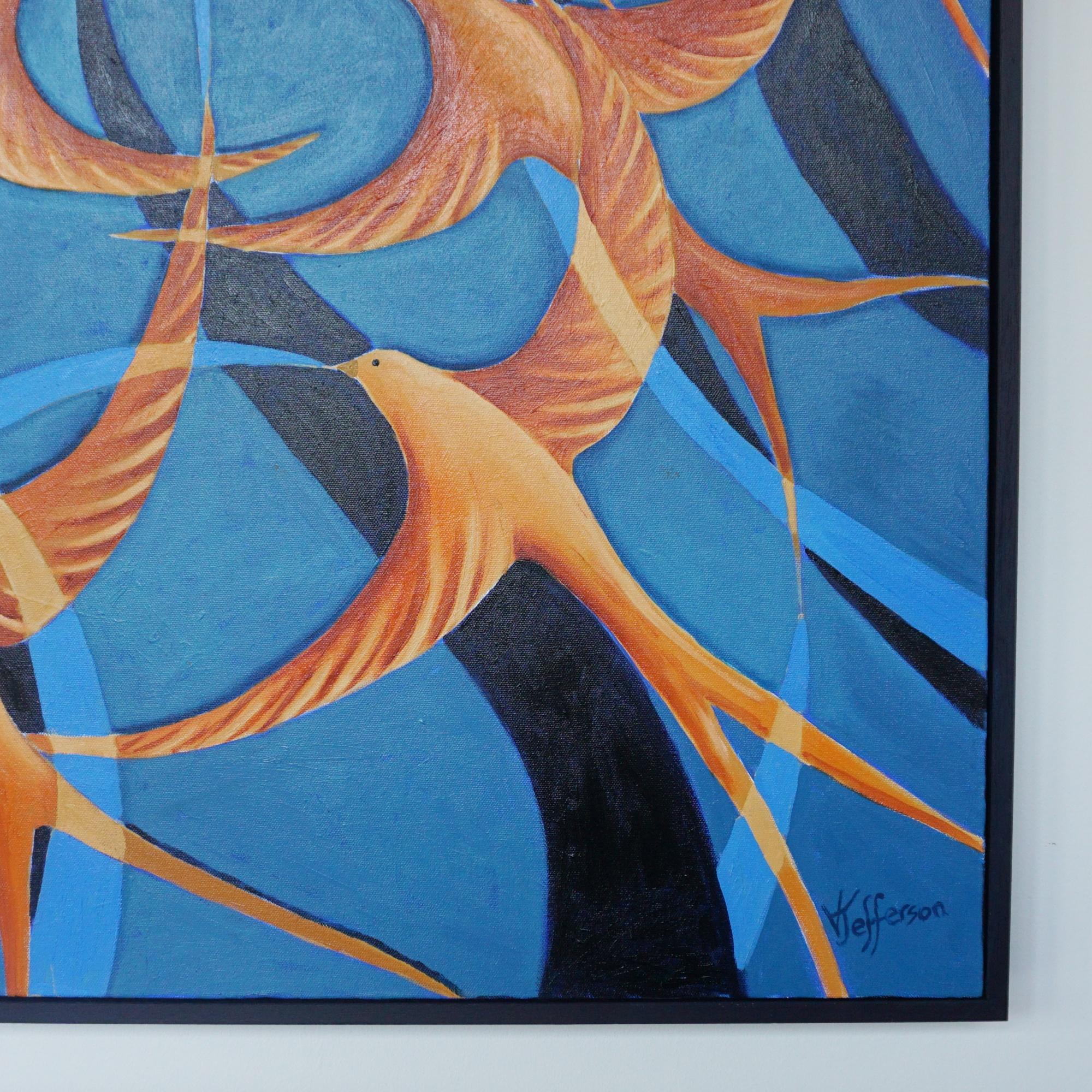 'Swallows' `Contemporary Oil on Canvas For Sale 1