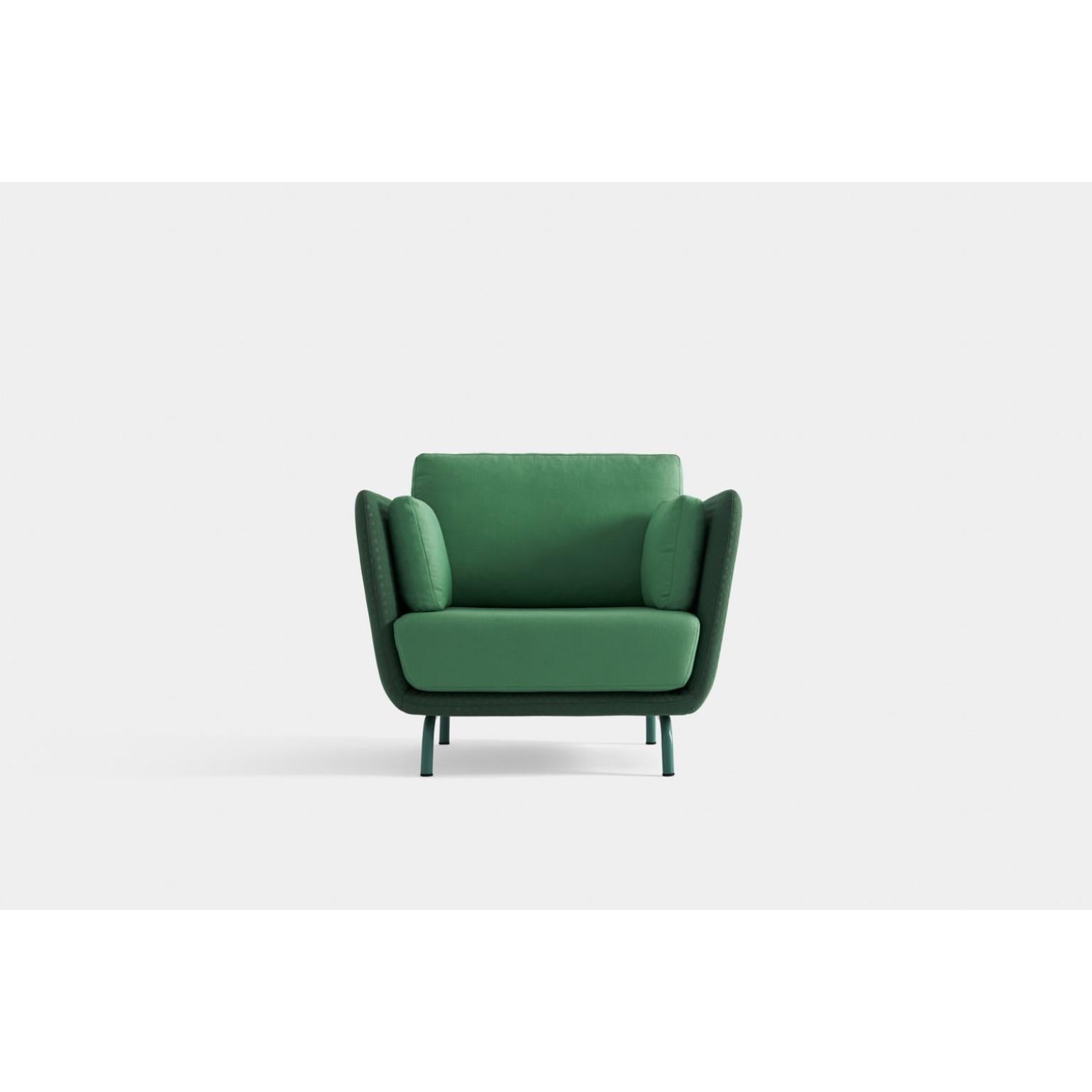 Swan armchair with metal legs by Pepe Albargues
Dimensions: W 100 x D 93 x H 92 cm
Materials: Iron, Fibre MDF, Foam CMHR 

Variations of materials are avaliable
Swan is a collection made up of an armchair and a sofa inspired by the beauty and