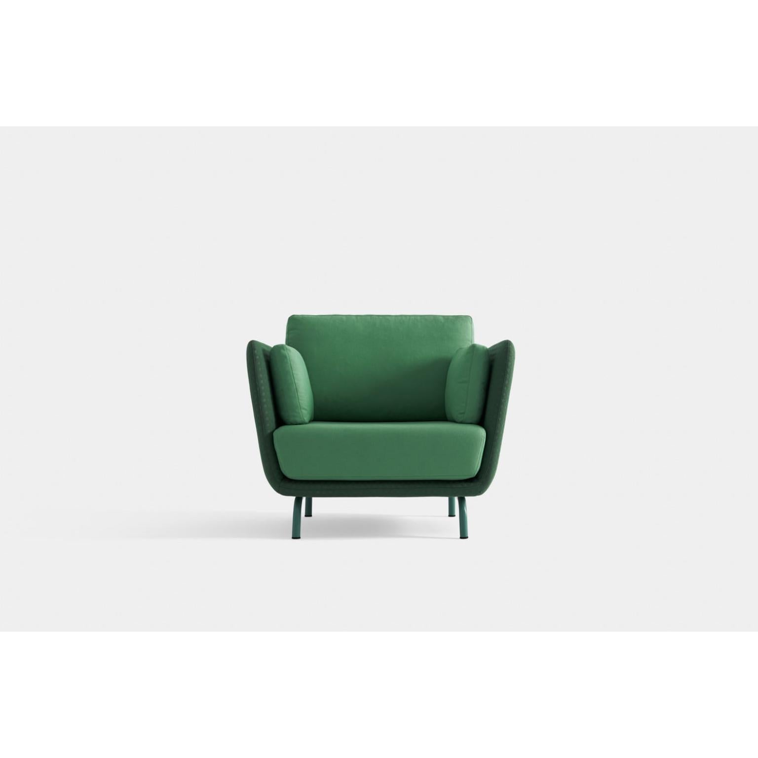 Swan armchair with metal legs by Pepe Albargues
Dimensions: W 100 x D 93 x H 92 cm
Materials: iron, fibre MDF, Foam CMHR 

Variations of materials are avaliable
Swan is a collection made up of an armchair and a sofa inspired by the beauty and