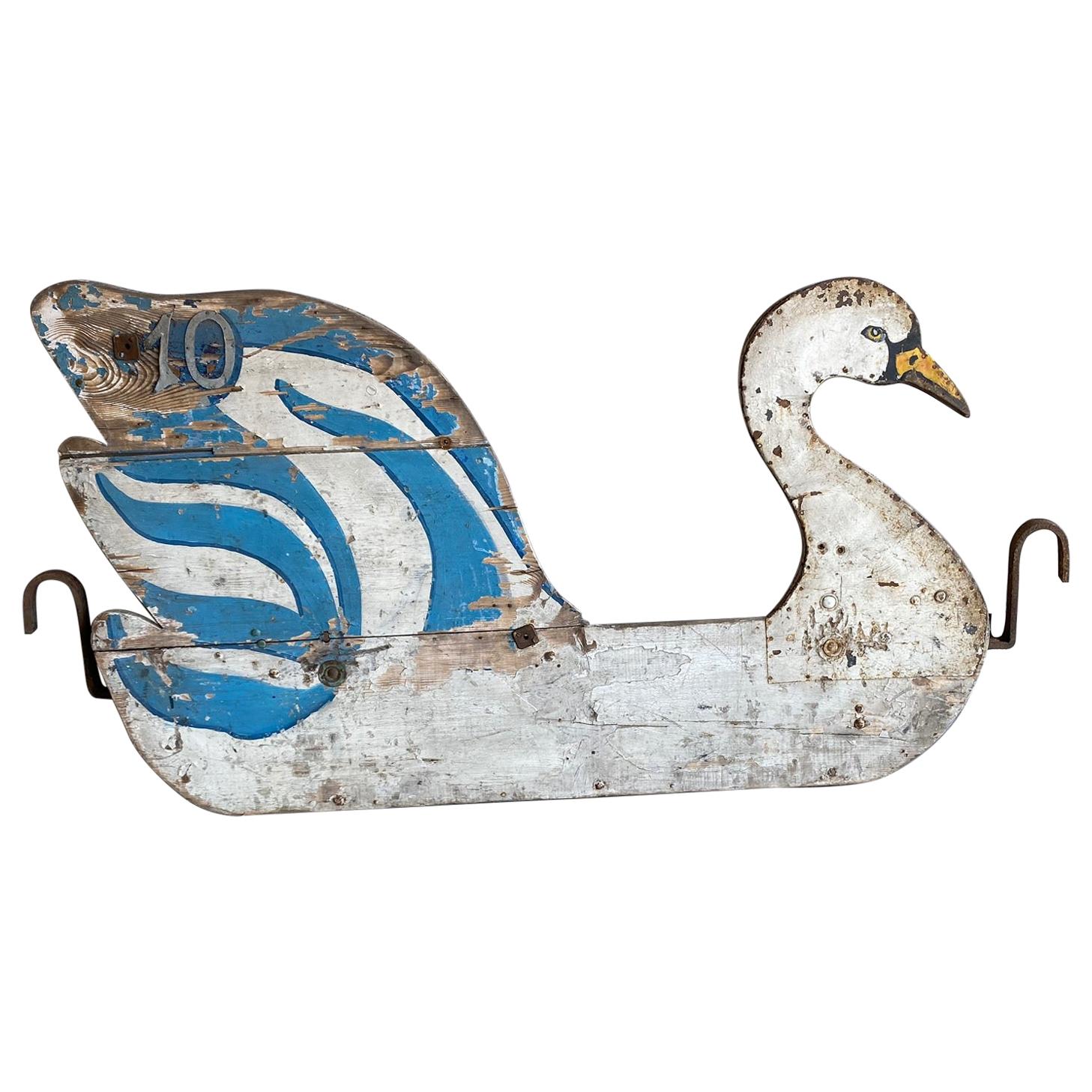 Swan Art Deco Side Panel of Carousel Wagon, France 1920s, Decorative Object