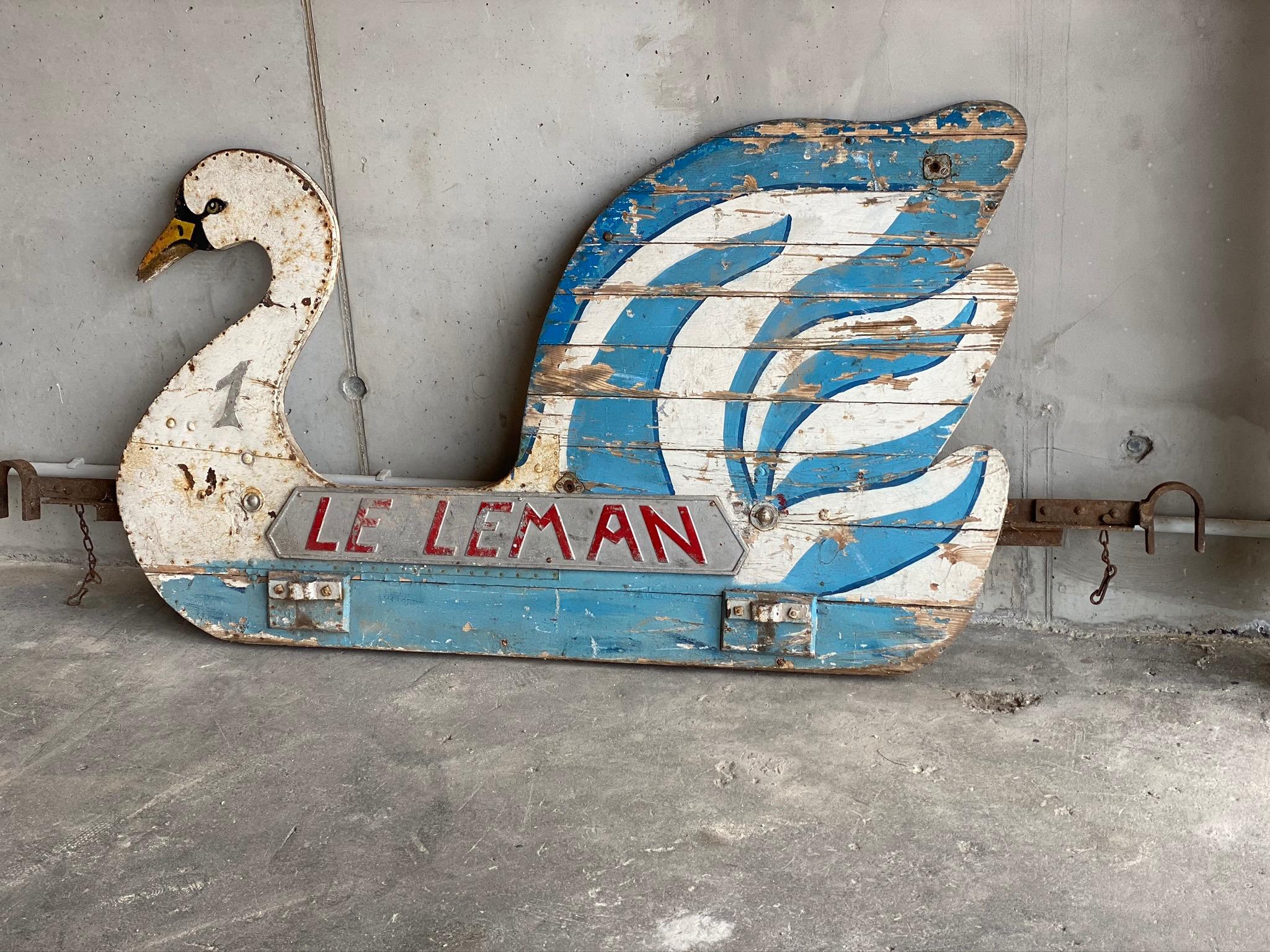 Swan, Art Deco Side Panel of Carousel Wagon with Plaque, France, 1920s 2