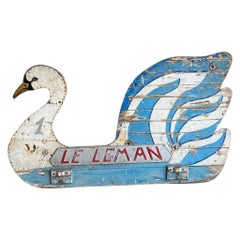 Antique Swan, Art Deco Side Panel of Carousel Wagon with Plaque, France, 1920s