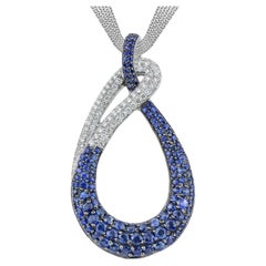 Swan Blue Pave Sapphires Diamonds Pendant Necklace 18kt White Gold Multi Chains