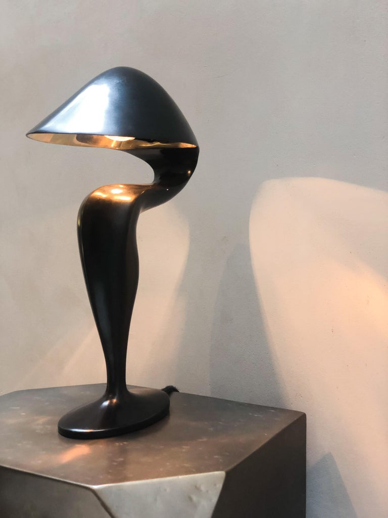 French Swan Bronze Lamp Michel Amar For Sale