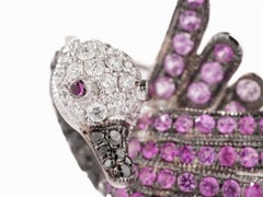 Swan Brooch with South Sea Cultured Pearl, Pink Sapphires 18 Karat White Gold