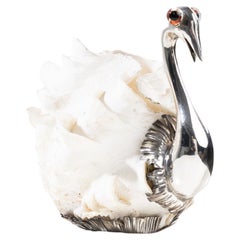 Swan by Gabriele De Vecchi – Silver sculpture mounted on a shell