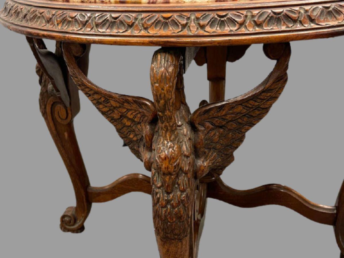 Swan Carved Marble Top Center or Tall Coffee Table In Good Condition In Manhasset, NY