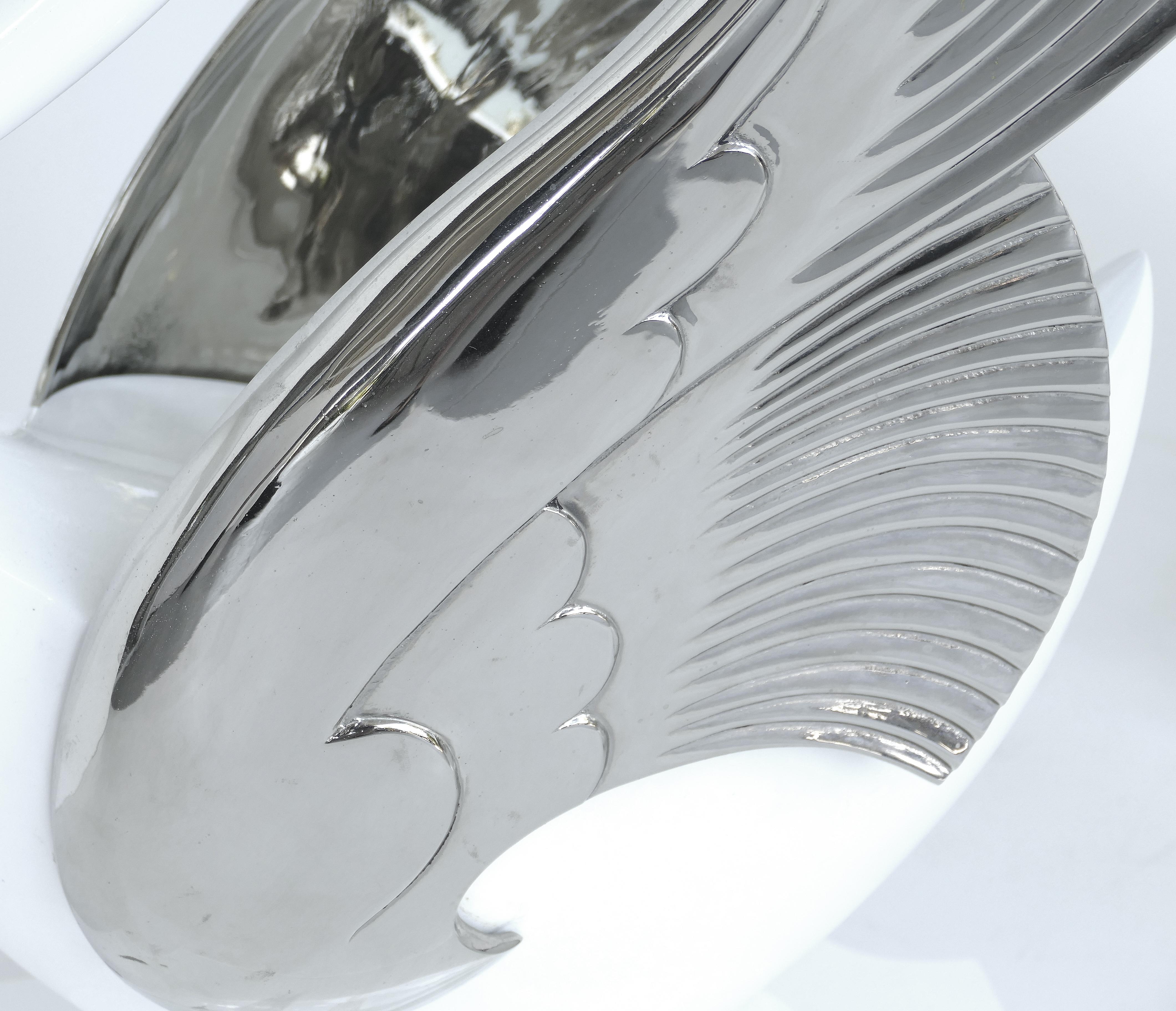 North American Swan Center/Side Table in Resin with Silver Bases and Round Glass Top