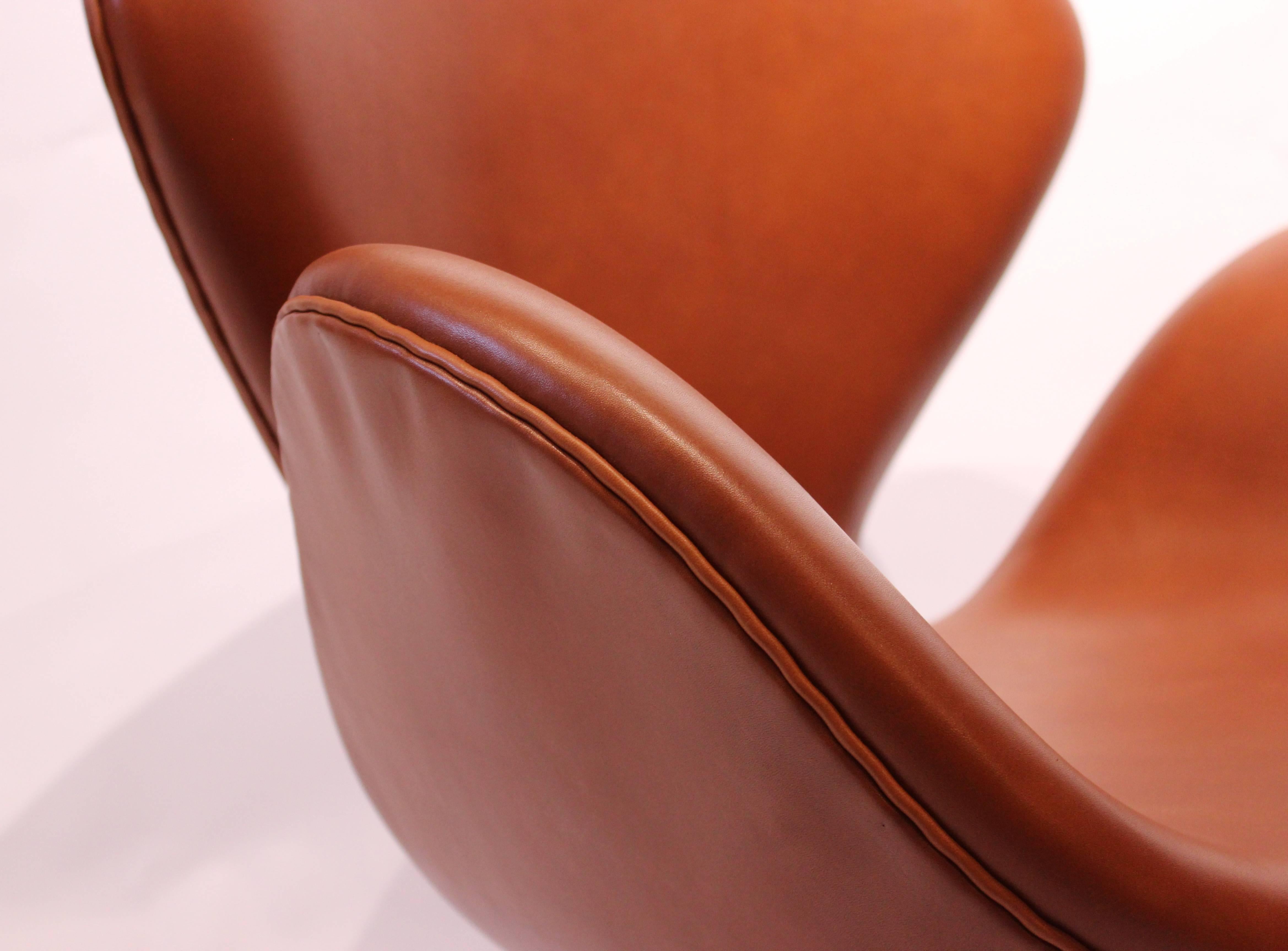 Leather Swan Chair, Model 3320, Walnut by Arne Jacobsen and Fritz Hansen, 2015