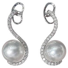 【Sculpted Geometry】Swan Curve South Sea Pearl Diamond Earrings