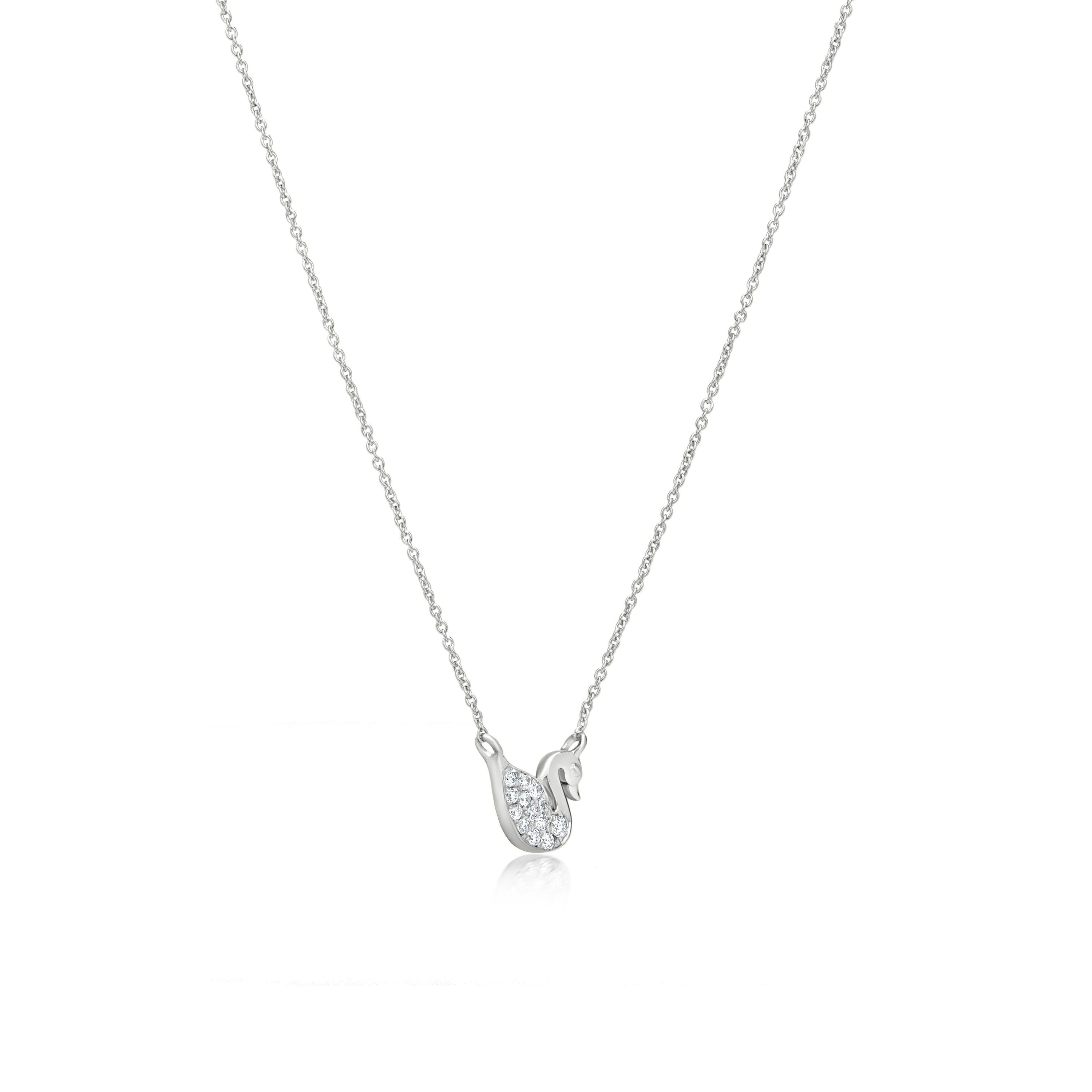 Contemporary Luxle Swan Diamond Pendant Necklace in 18k White Gold