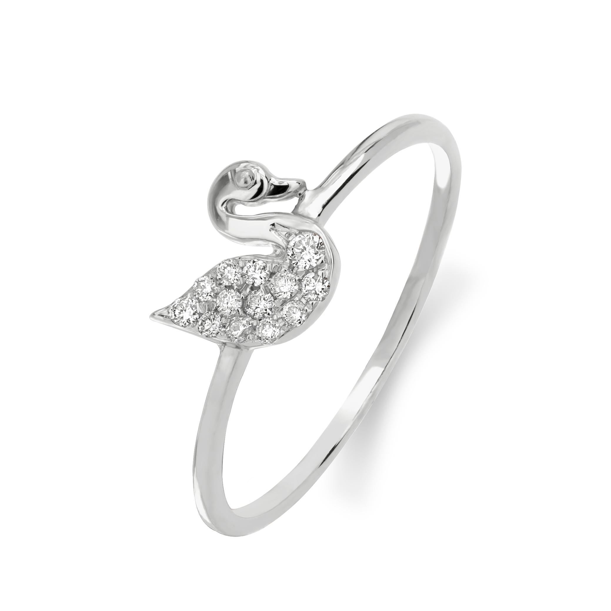 Contemporary Luxle Swan Diamond Ring in 18K White Gold