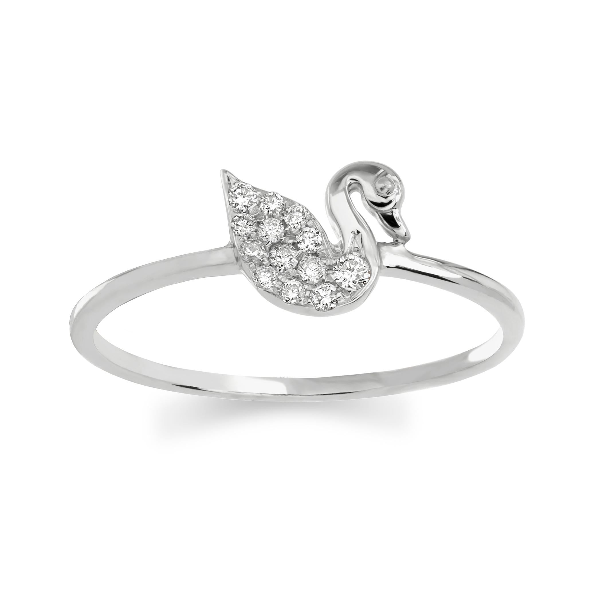 Round Cut Luxle Swan Diamond Ring in 18K White Gold