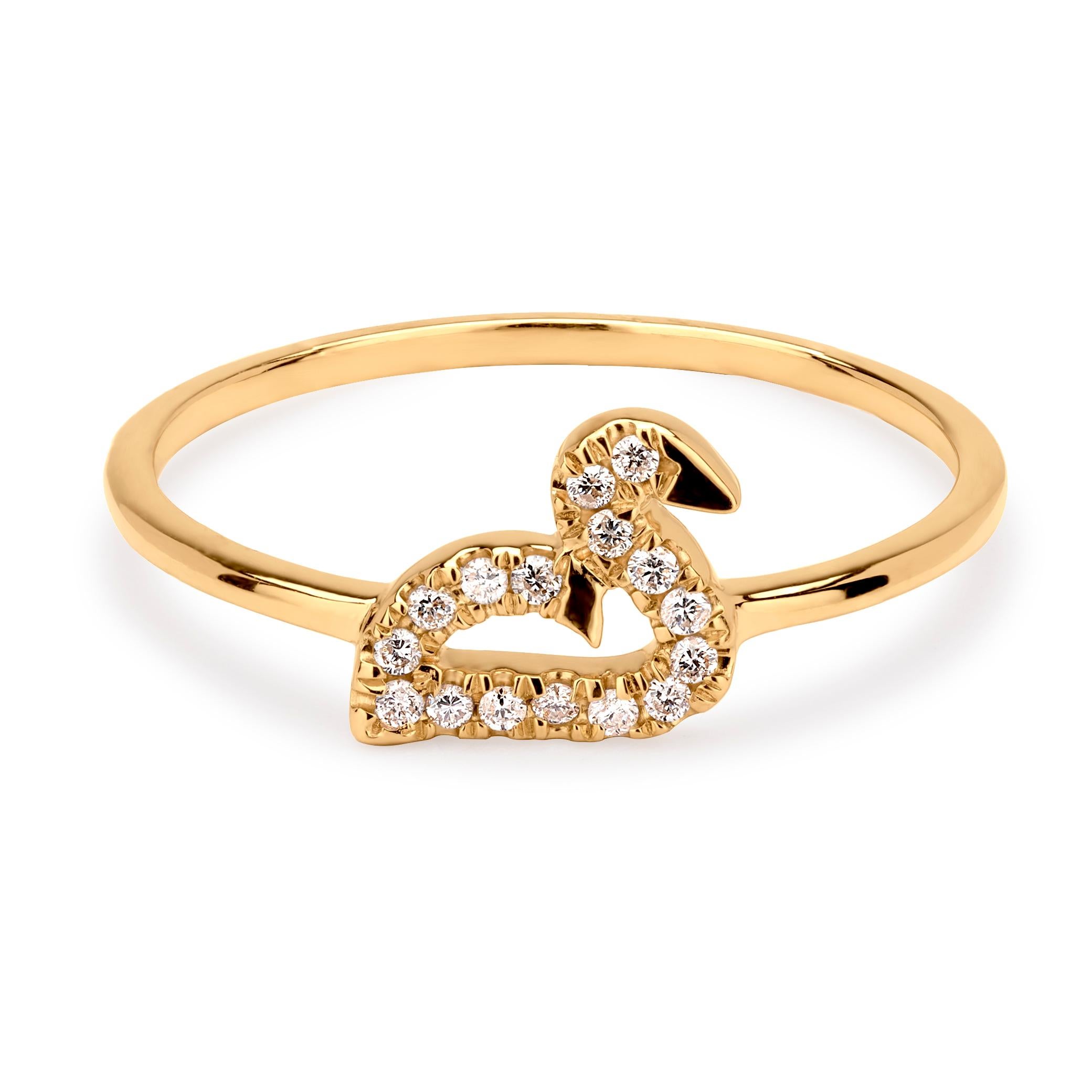 Grace your finger with a Luxle swan ring a symbol of fidelity and eternal love. Subtle yet pretty this swan ring is the new fashion statement. Featured with 16 round cut diamonds, totaling 0.08Cts, embellished in an open space swan motif of 18K