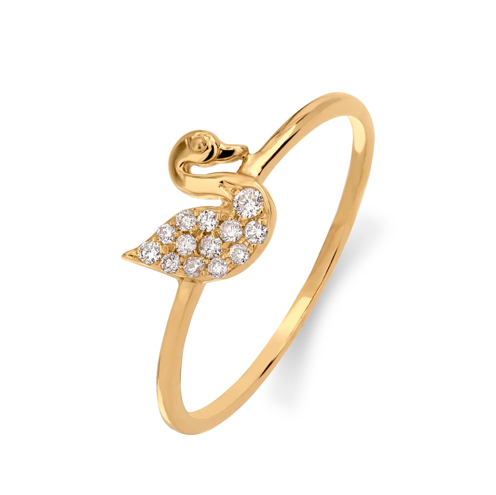 Contemporary Luxle Swan Diamond Ring in 18K Yellow Gold