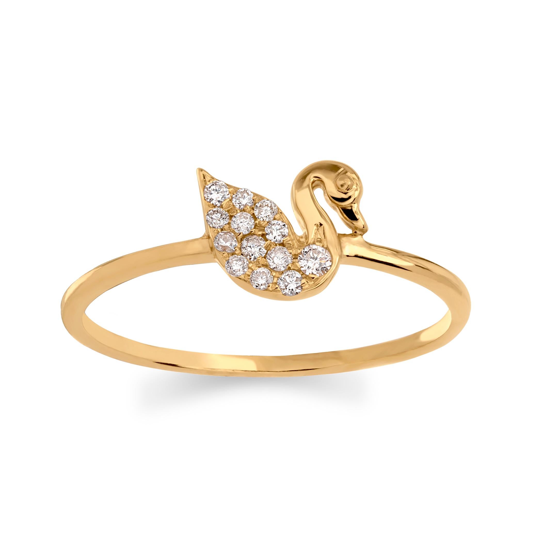 Round Cut Luxle Swan Diamond Ring in 18K Yellow Gold