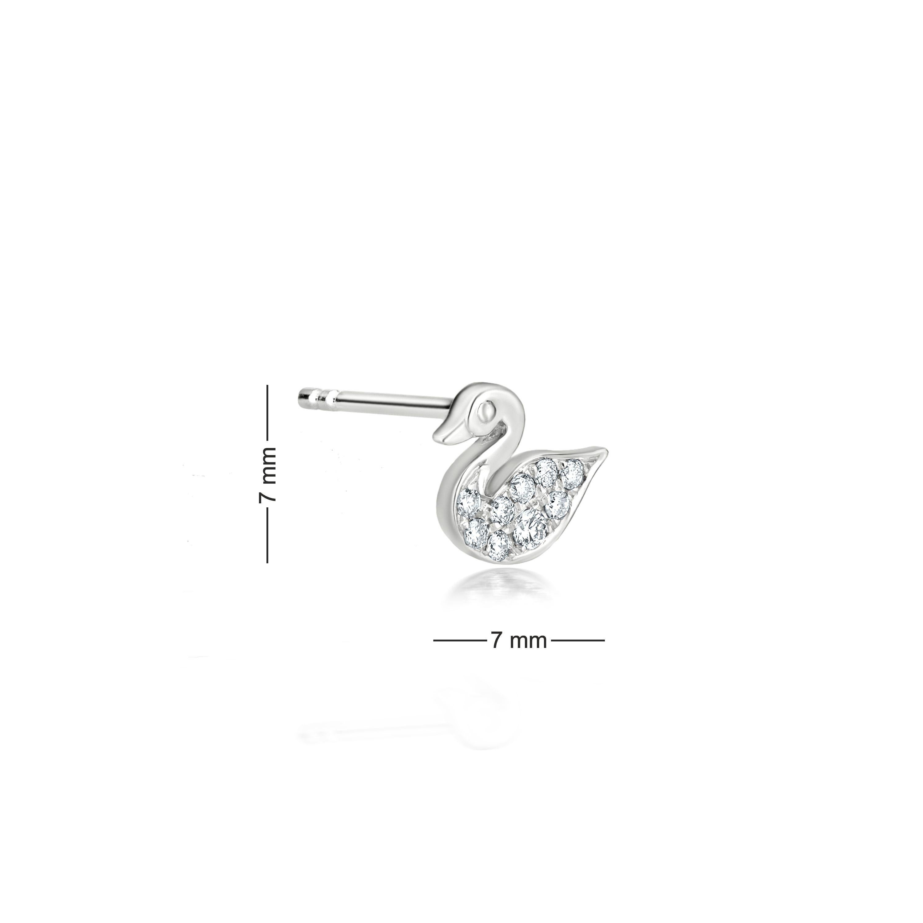 Contemporary Luxle Swan Diamond Stud Earrings in 18k White Gold