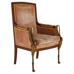 Swan Form Gilt Bronze and Wooden Empire Style Armchair