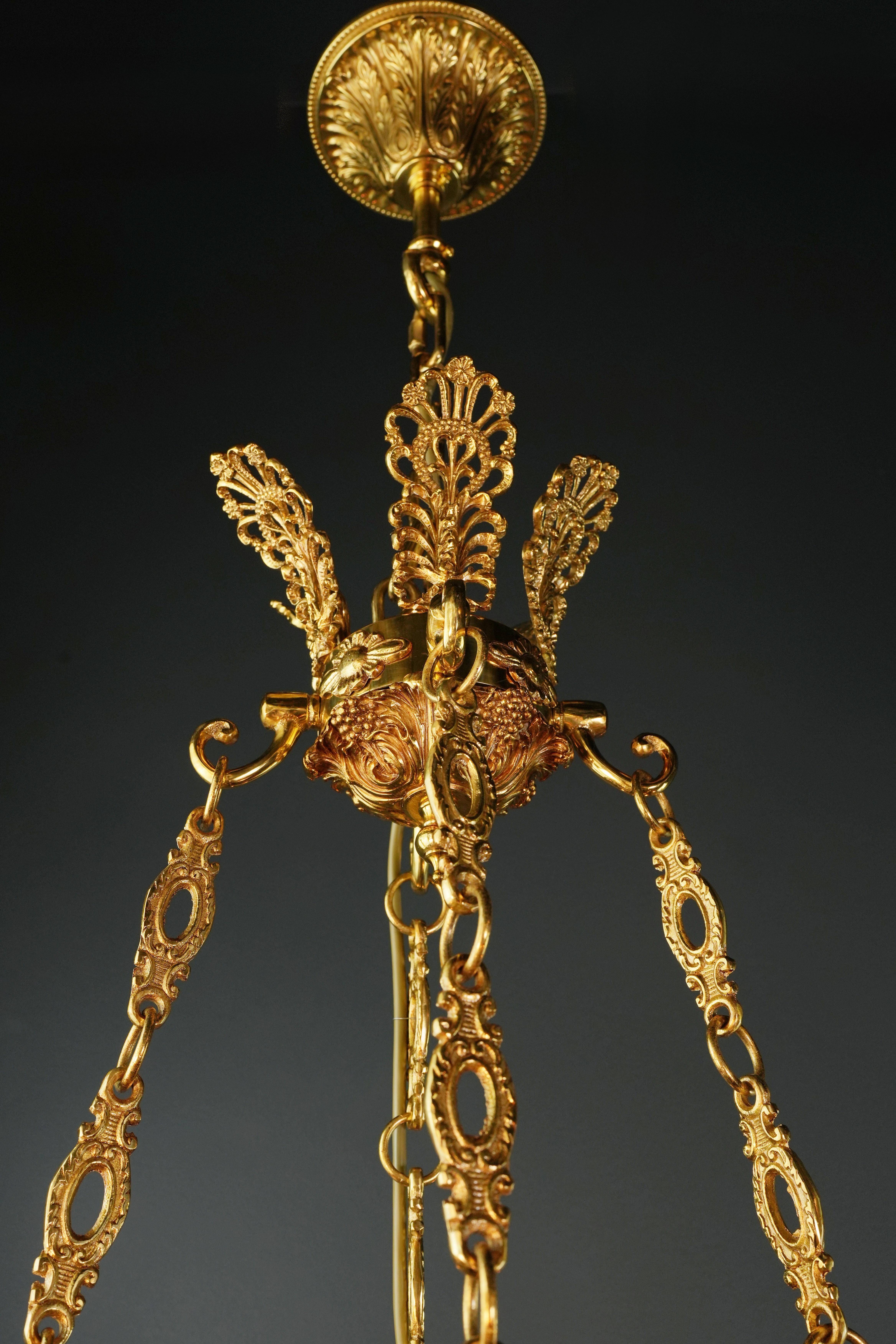 Swan Französisch Messing Empire Kronleuchter Lüster Lampe Antique Gold im Angebot 8