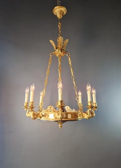 Swan French Brass Empire Chandelier Lustre Lamp Antique Gold
