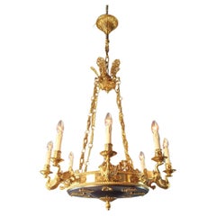 Swan French Brass Empire Chandelier Lustre Lamp Vintage Gold