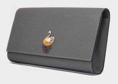 Swan Genuine Leather Clutch Centered with a 8.63 Ct. Certified Baroque Pearl