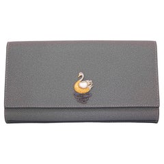 Swan Genuine Leather Clutch Centered with a 8.63 Ct. Certified Baroque Pearl