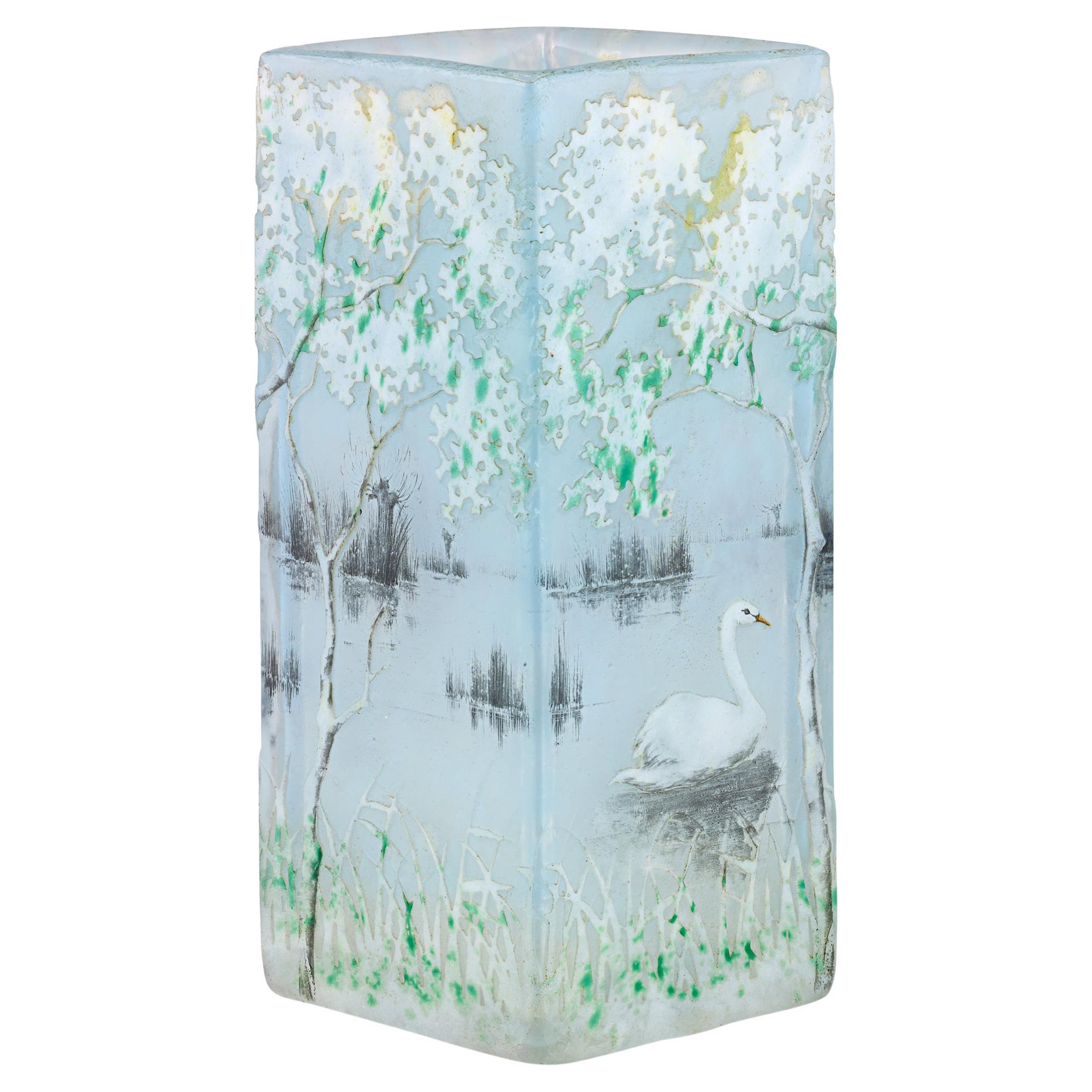 Swan Glass Vase by Daum Nancy For Sale
