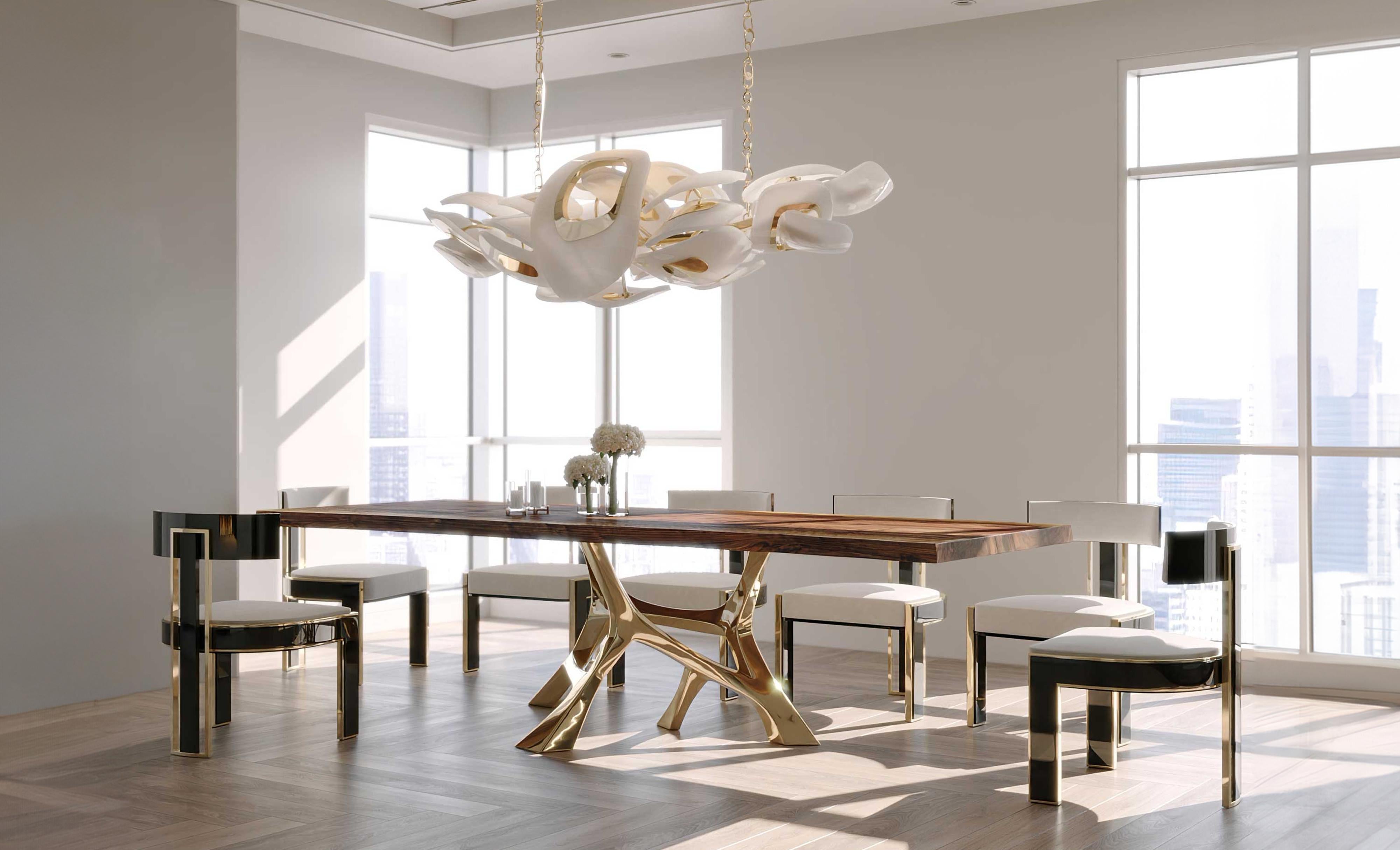 Swan Horizontal Chandelier in Polished Bronze and Murano Glass by Palena For Sale 3
