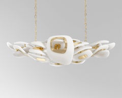 Swan Horizontal Chandelier in Polished Bronze and Murano Glass by Palena