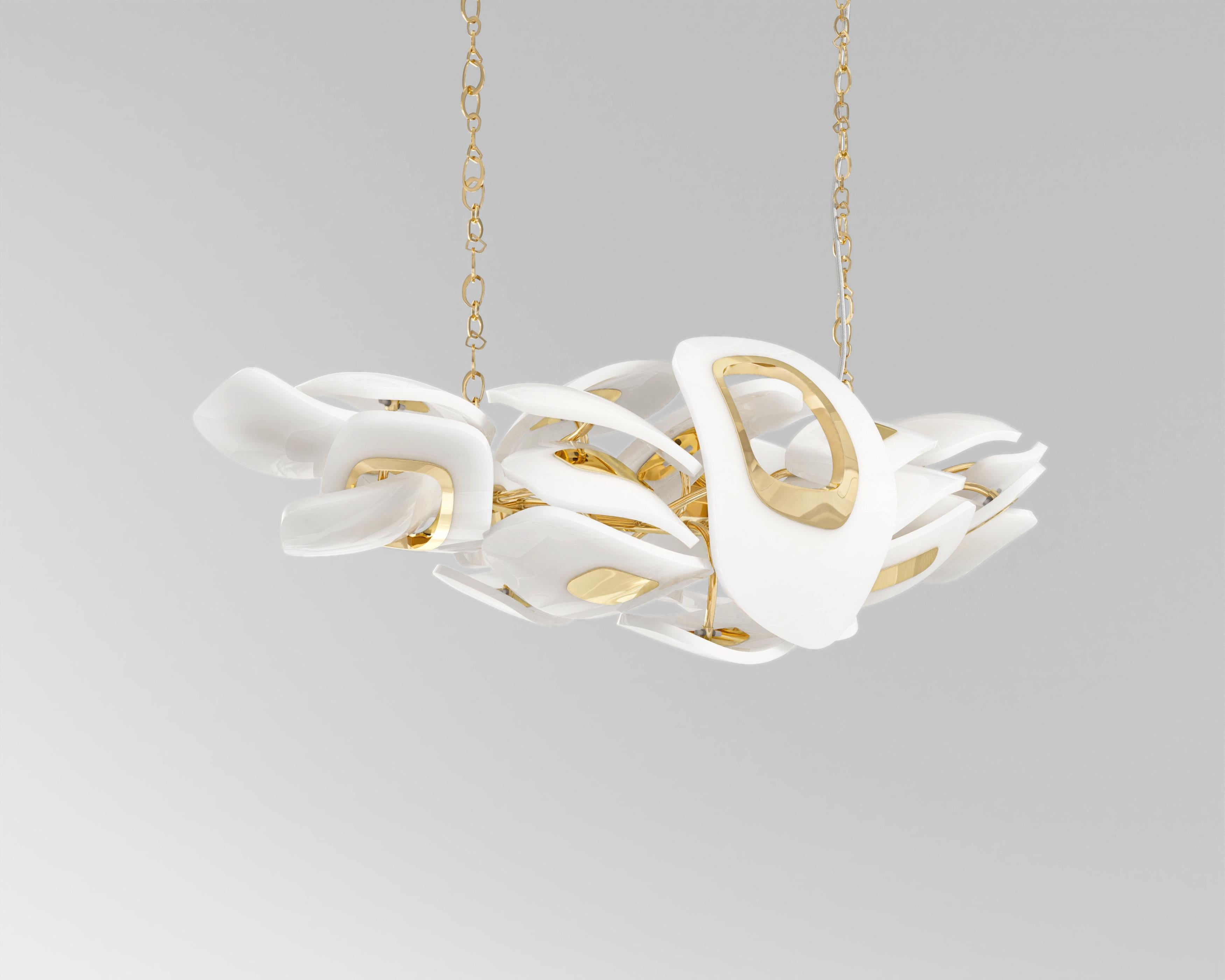 Turkish Swan Horizontal Chandelier in Polished Bronze and Murano Glass by Palena For Sale