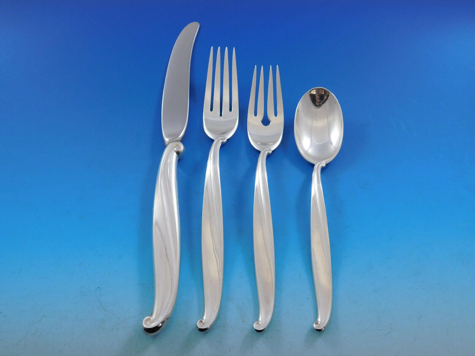 Mid-Century Modern Swan Lake by International Sterling Silver Flatware Set for 12 Service 66 Pieces For Sale
