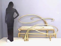 Postmodern Swan Motif Art Nouveau Style Brass Queen Size Bed Frame, Italy