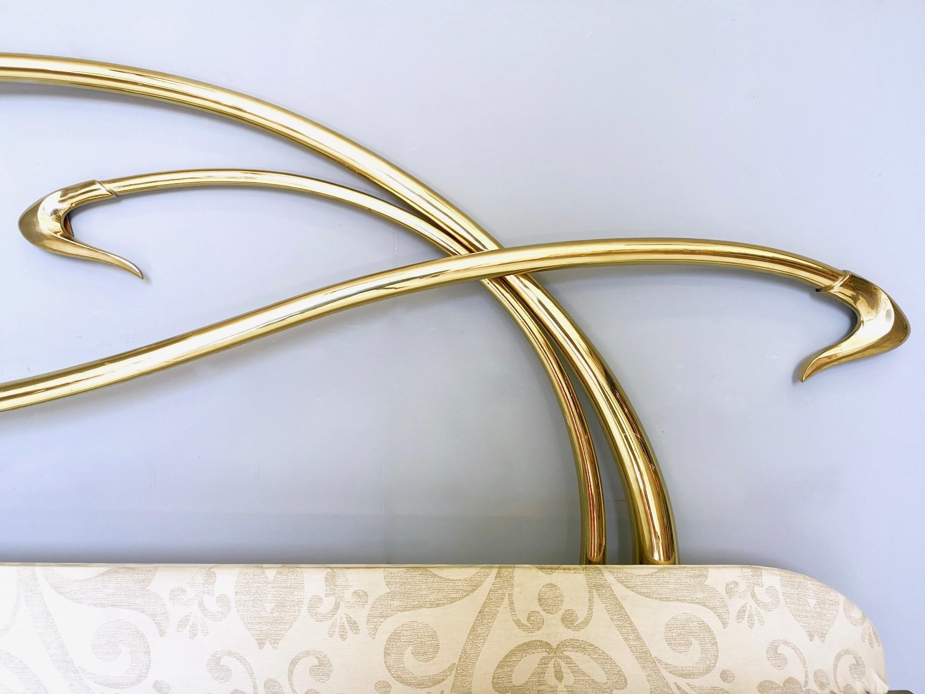 Italian Postmodern Swan Motif Art Nouveau Style Brass Queen Size Bed Frame, Italy