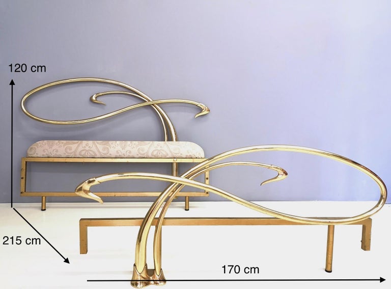 Swan Motif Art Nouveau Style Brass Queen Size Bed Frame, Italy, 1980s For Sale at 1stdibs