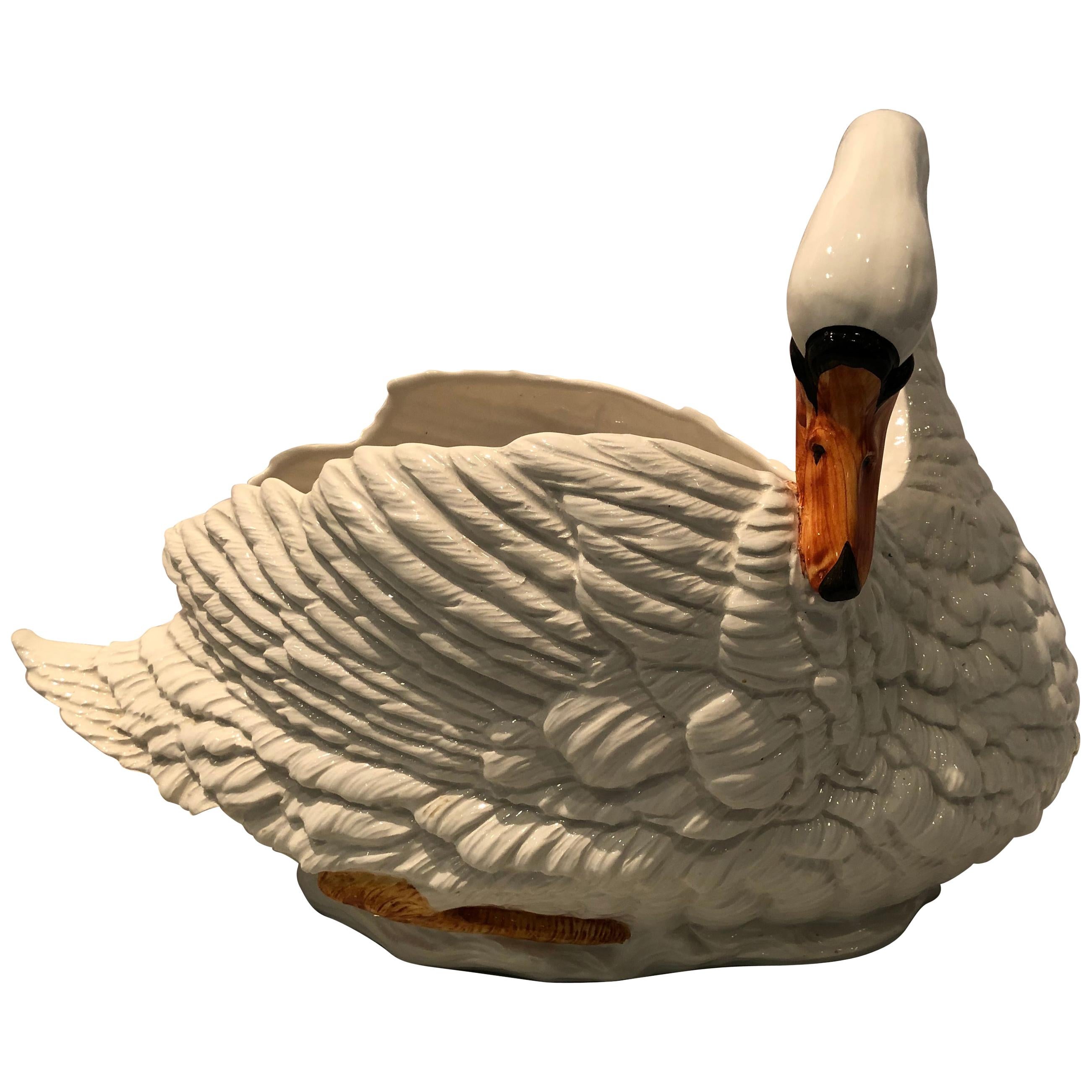 Swan Motife Ceramic Cachepot Planter
