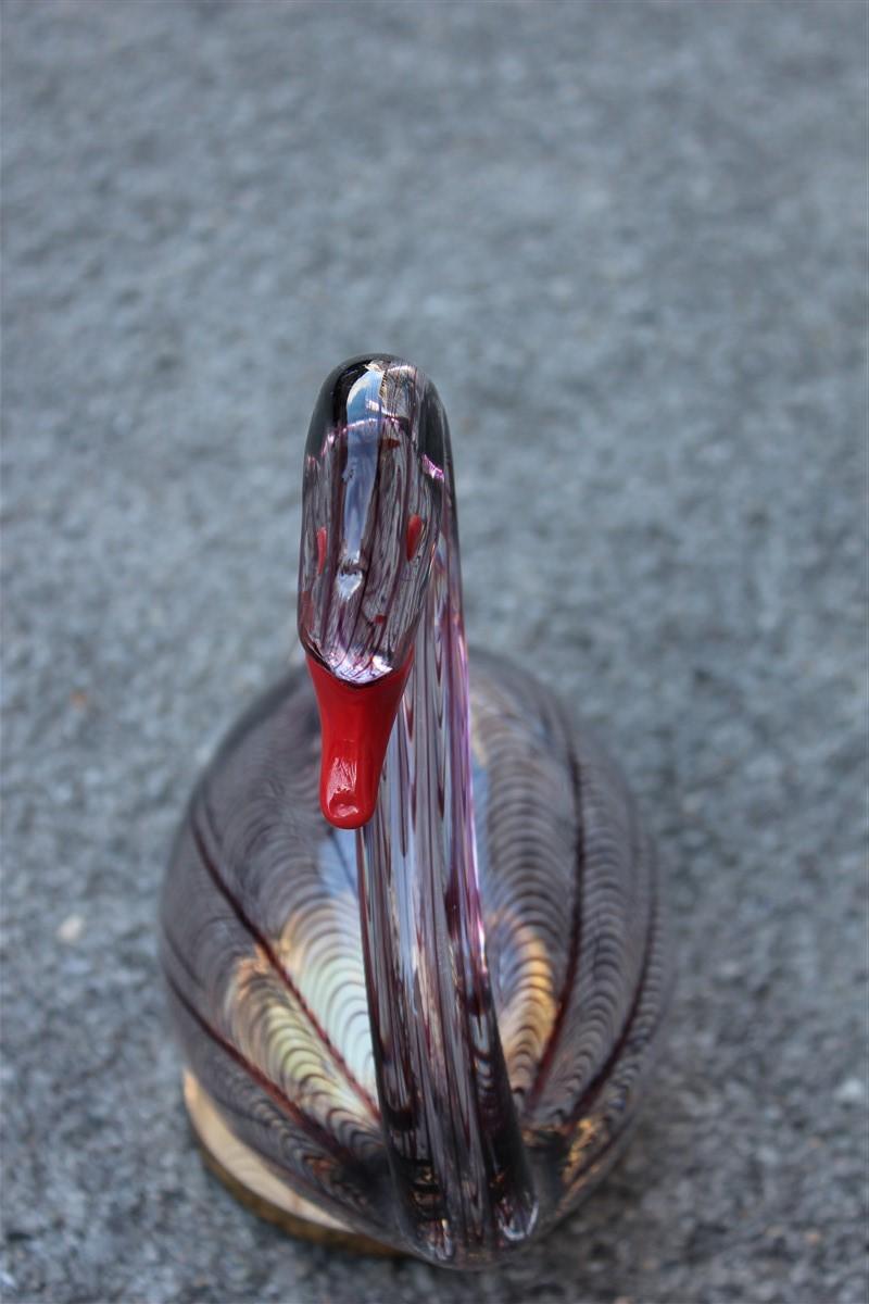 Swan Murano Glass Licio Zanetti Murano Glass Brass Red For Sale 2