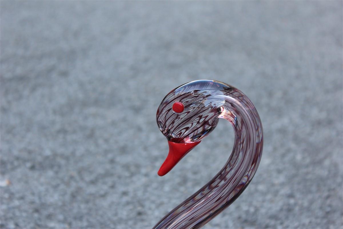 Mid-20th Century Swan Murano Glass Licio Zanetti Murano Glass Brass Red For Sale