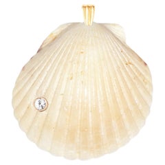 Swan Natural Shell Pendant with 14k Gold and Natural White Sapphire Gemstone