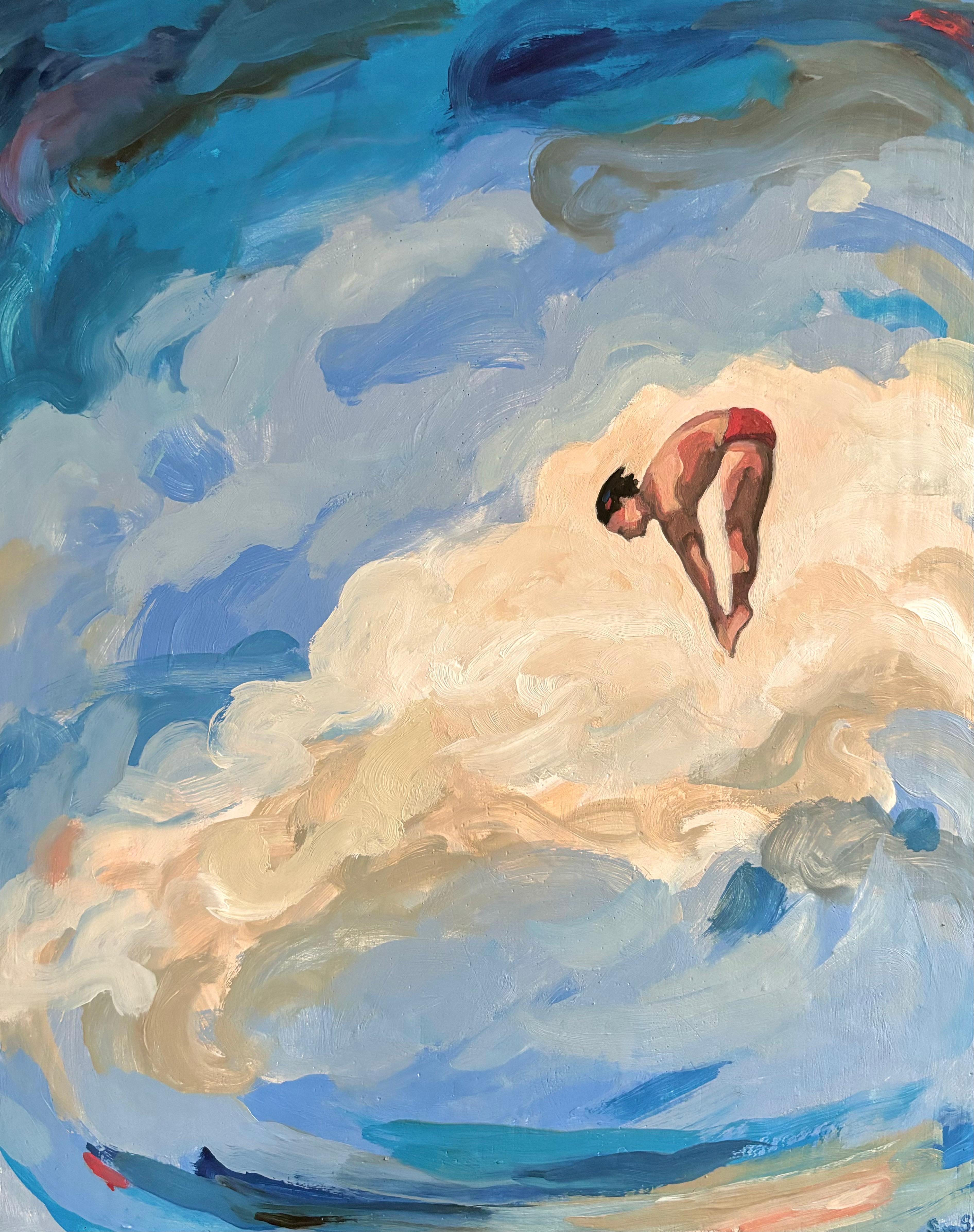 Figurative Diver Painting, Pool, French Art, Ambition n°30_Swan Scalabre