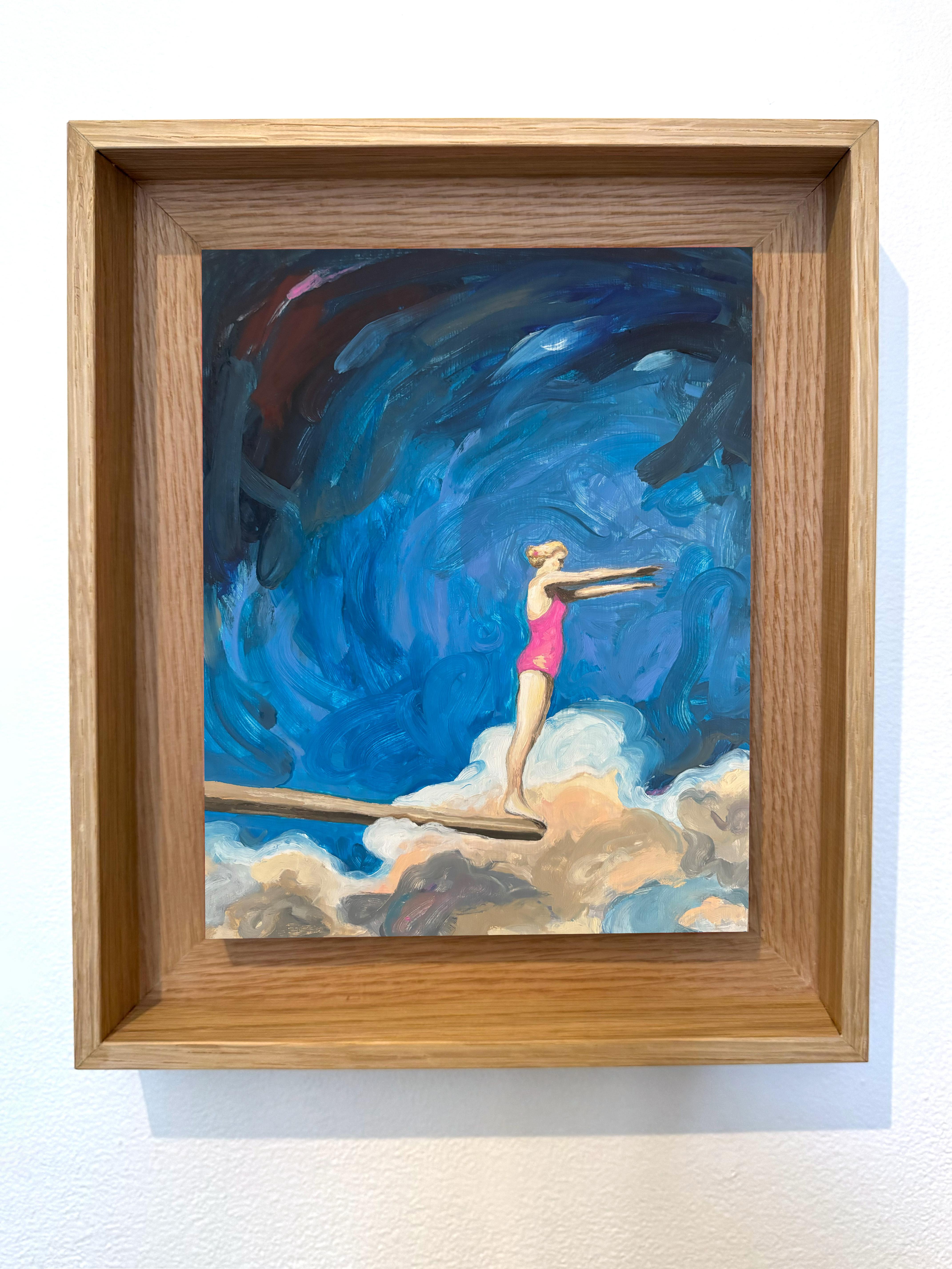 Figurative Schwimmerin in Öl auf Holz Schattenbox, Ambition n°24_Swan Scalabre im Angebot 1