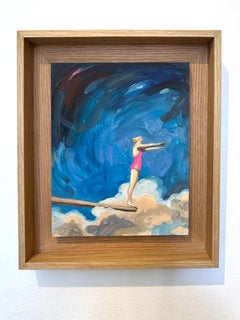 Figurative Female Swimmer in Oil on Wood Shadow Box, Ambition n°24_Swan Scalabre