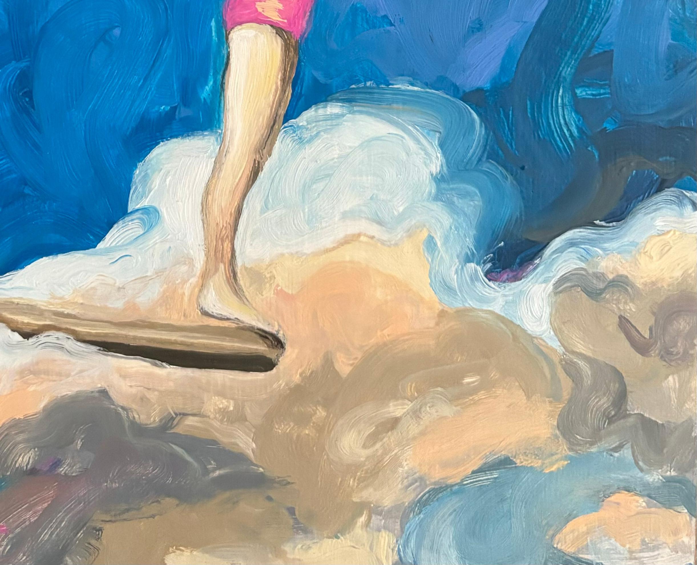 Figurative Schwimmerin in Öl auf Holz Schattenbox, Ambition n°24_Swan Scalabre im Angebot 2