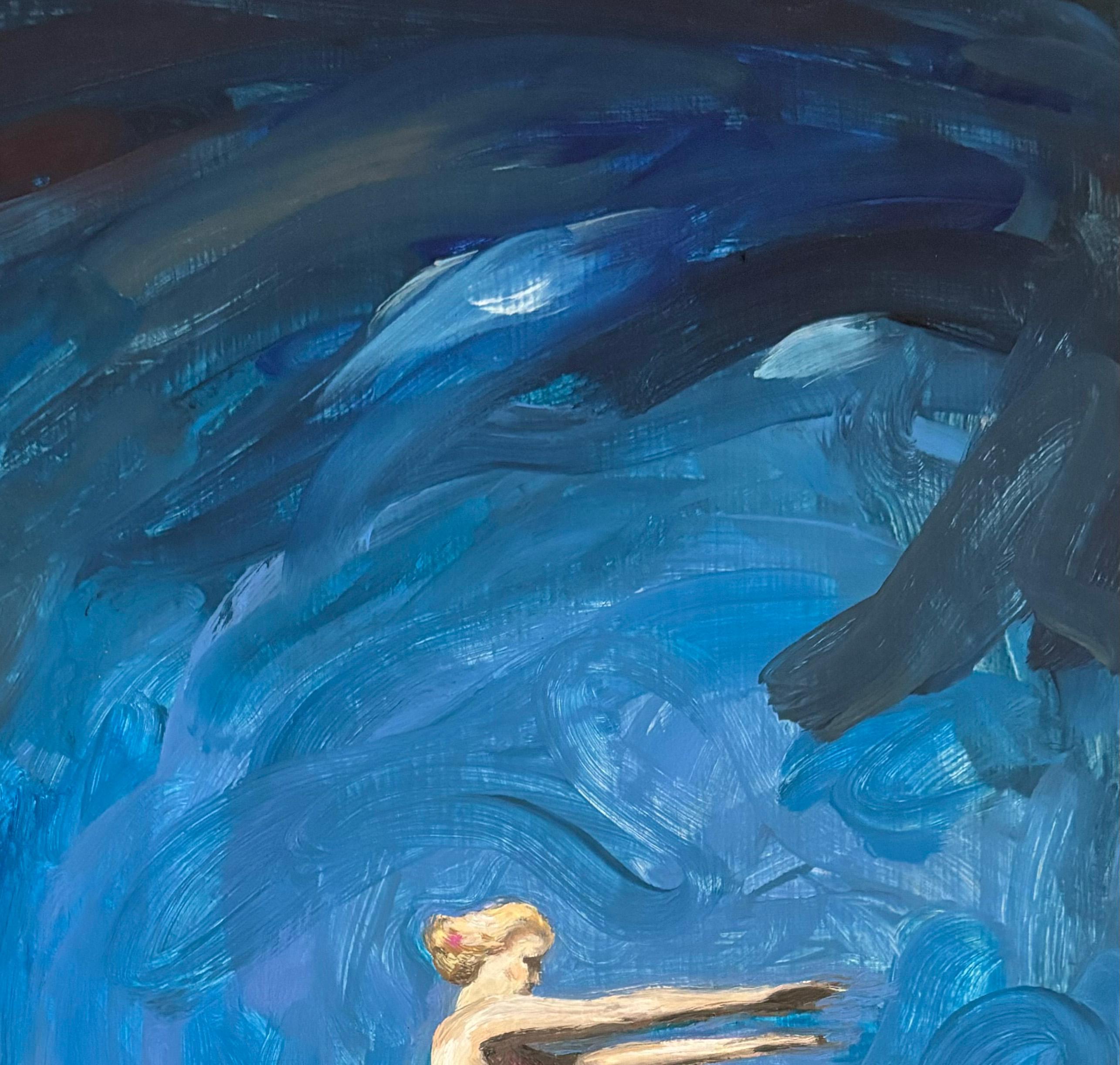 Figurative Schwimmerin in Öl auf Holz Schattenbox, Ambition n°24_Swan Scalabre im Angebot 3