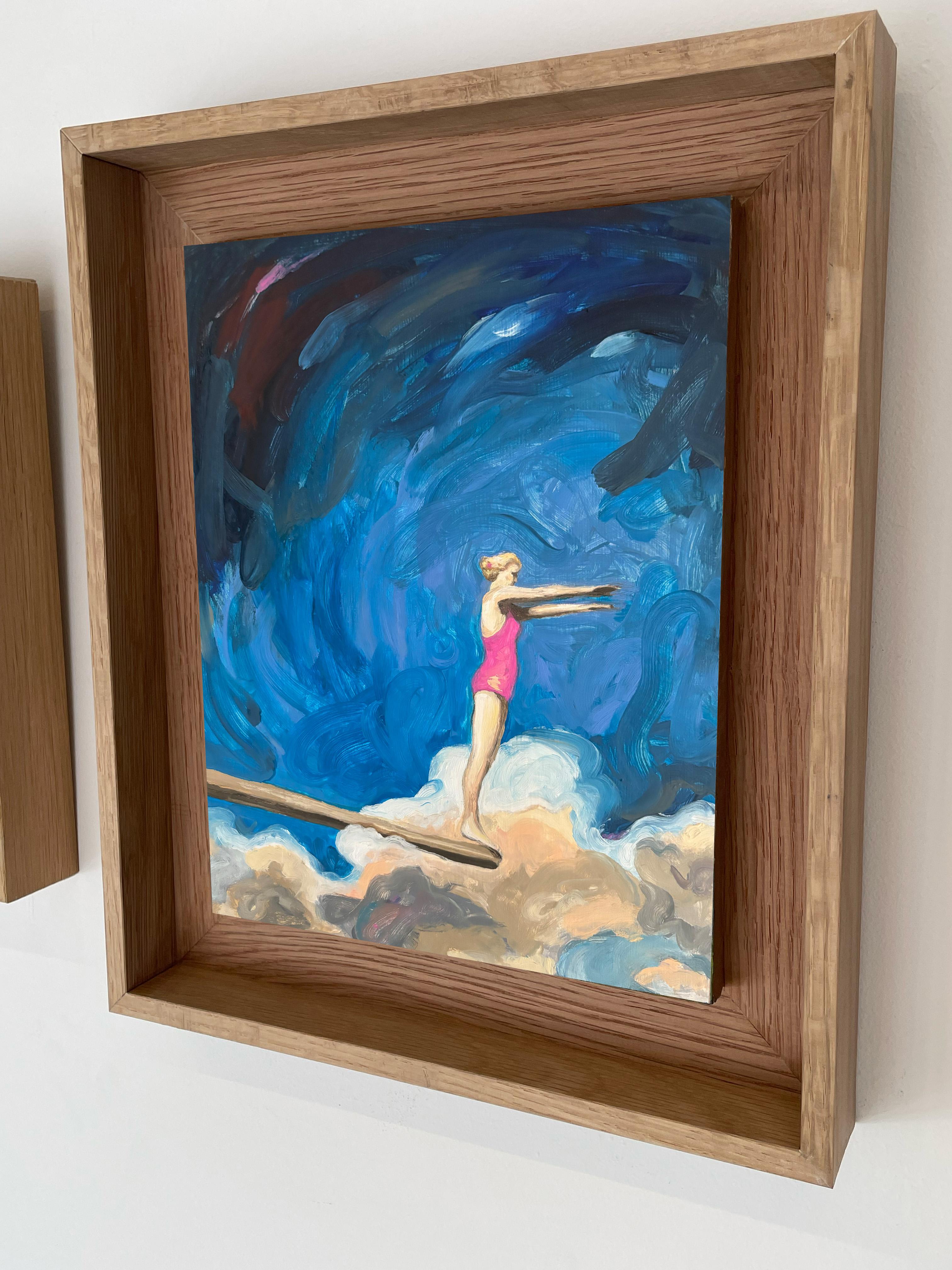Nadadora Figurativa al Óleo sobre Madera Caja de Sombras, Ambición n°24_Swan Scalabre en venta 4