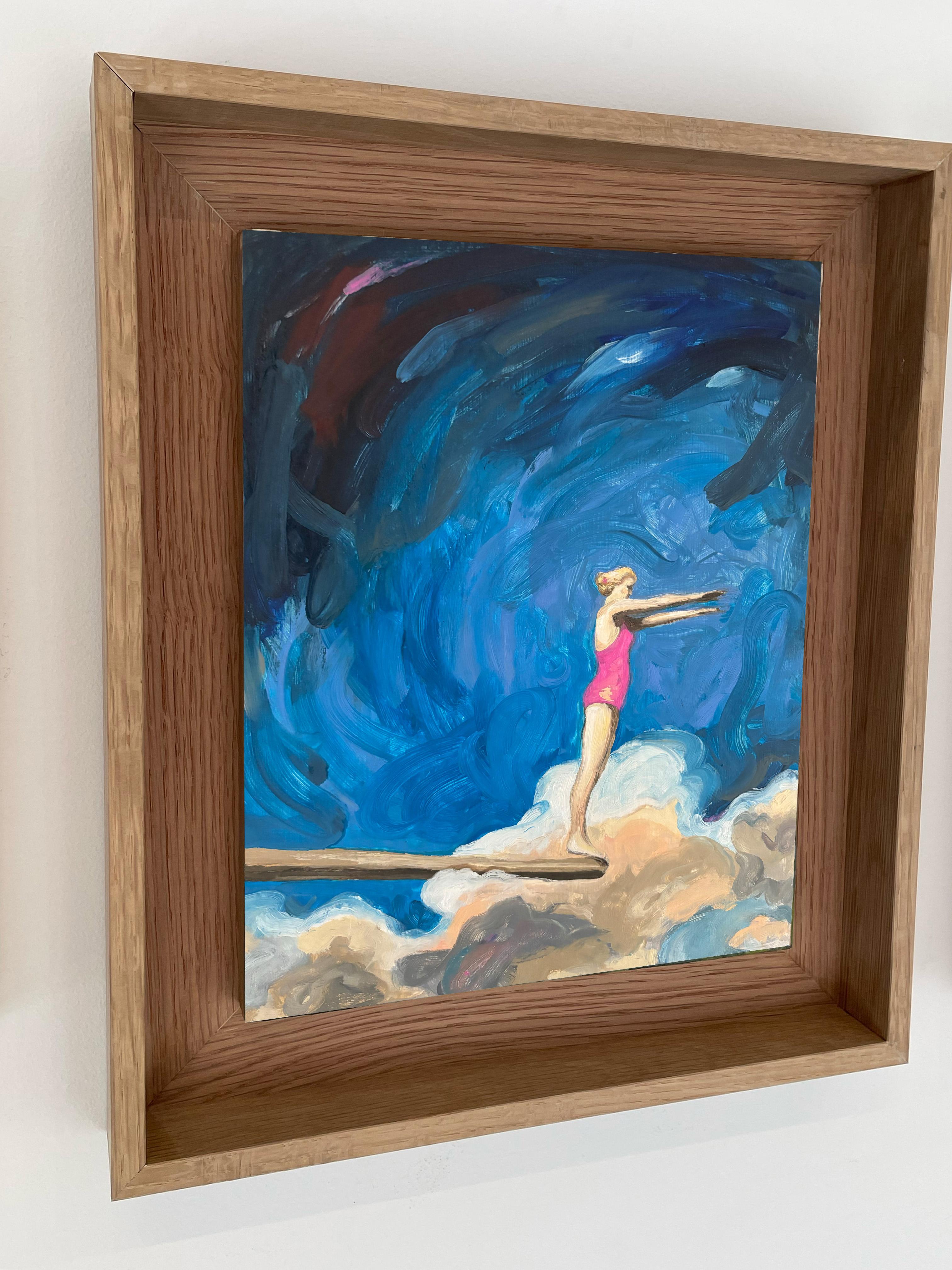 Nadadora Figurativa al Óleo sobre Madera Caja de Sombras, Ambición n°24_Swan Scalabre en venta 5